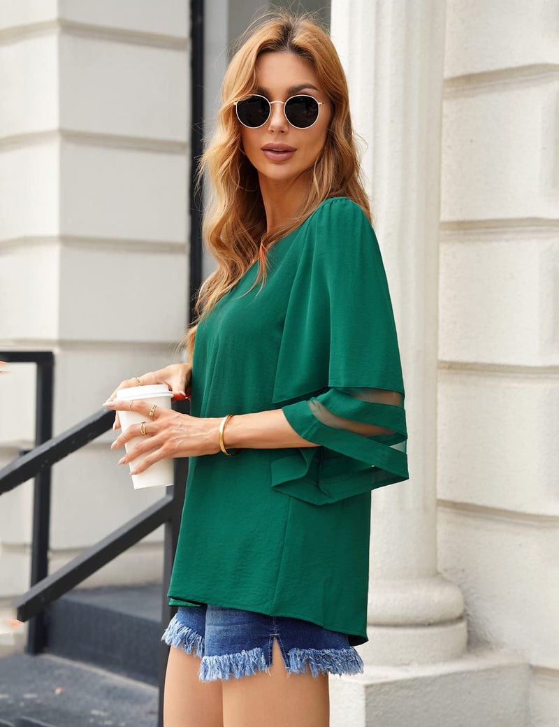 LookbookStore Green Tops for Women Saint Patricks Day Shirt 2024 Summer Lucky Green Bell Sleeve Blouse Saint Patrick's Day Outfits for Women Tops Dressy Casual Size XL Size 16 18 - Image 4